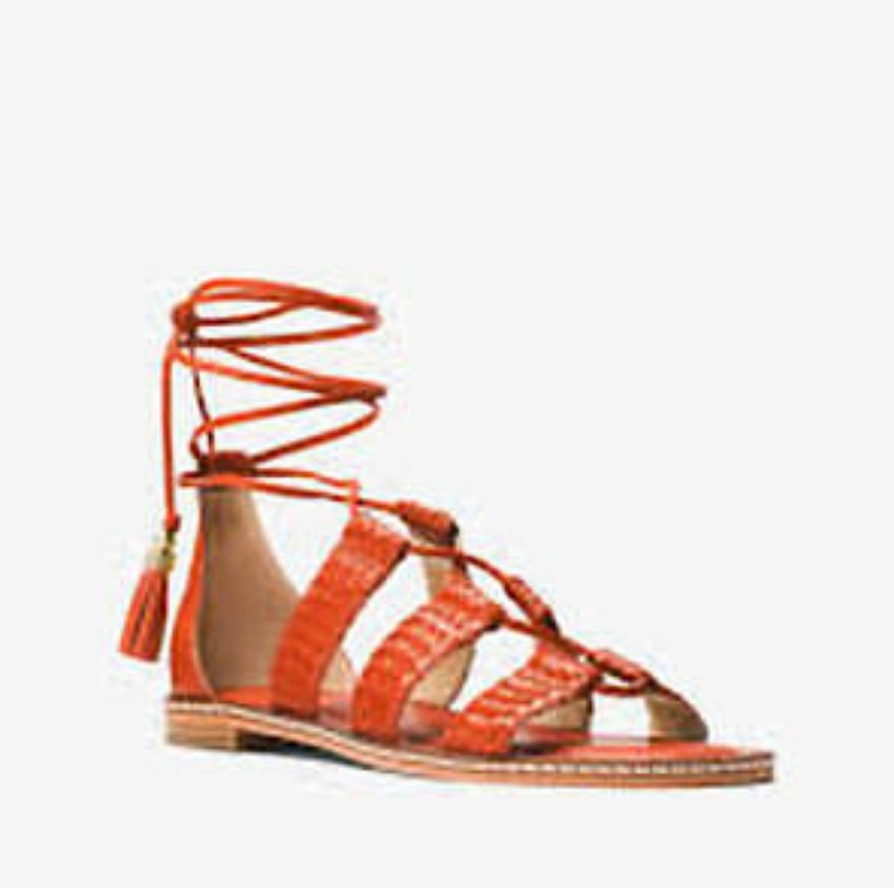 🔥Michael Kors Monterey Gladiator Leather Lace-Up Sandals